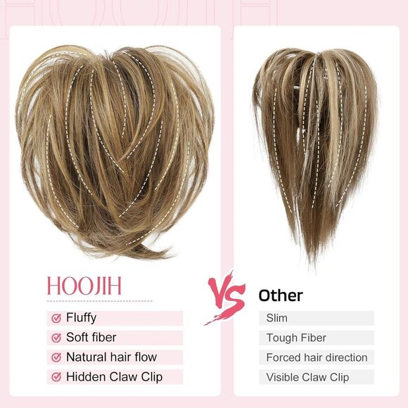 Ponytail Extension, Claw Clip in Straight Messy Hair Bun - 9 Inch Short Ponytail - Picture 6 of 7
